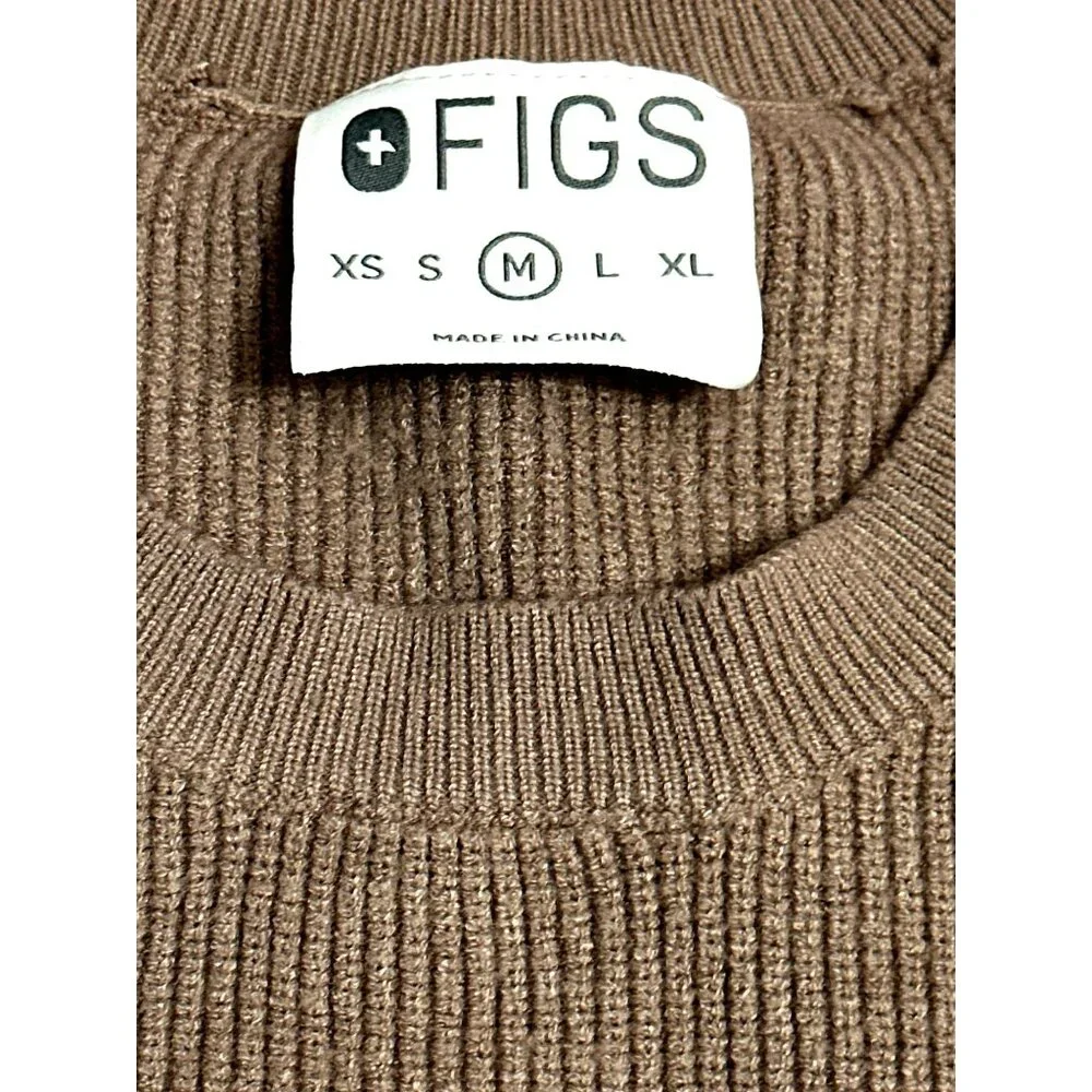 Figs Size Medium Tan Brown Ribbed Pocket Sweater Minimalist City Casual Style - Picture 8 of 12